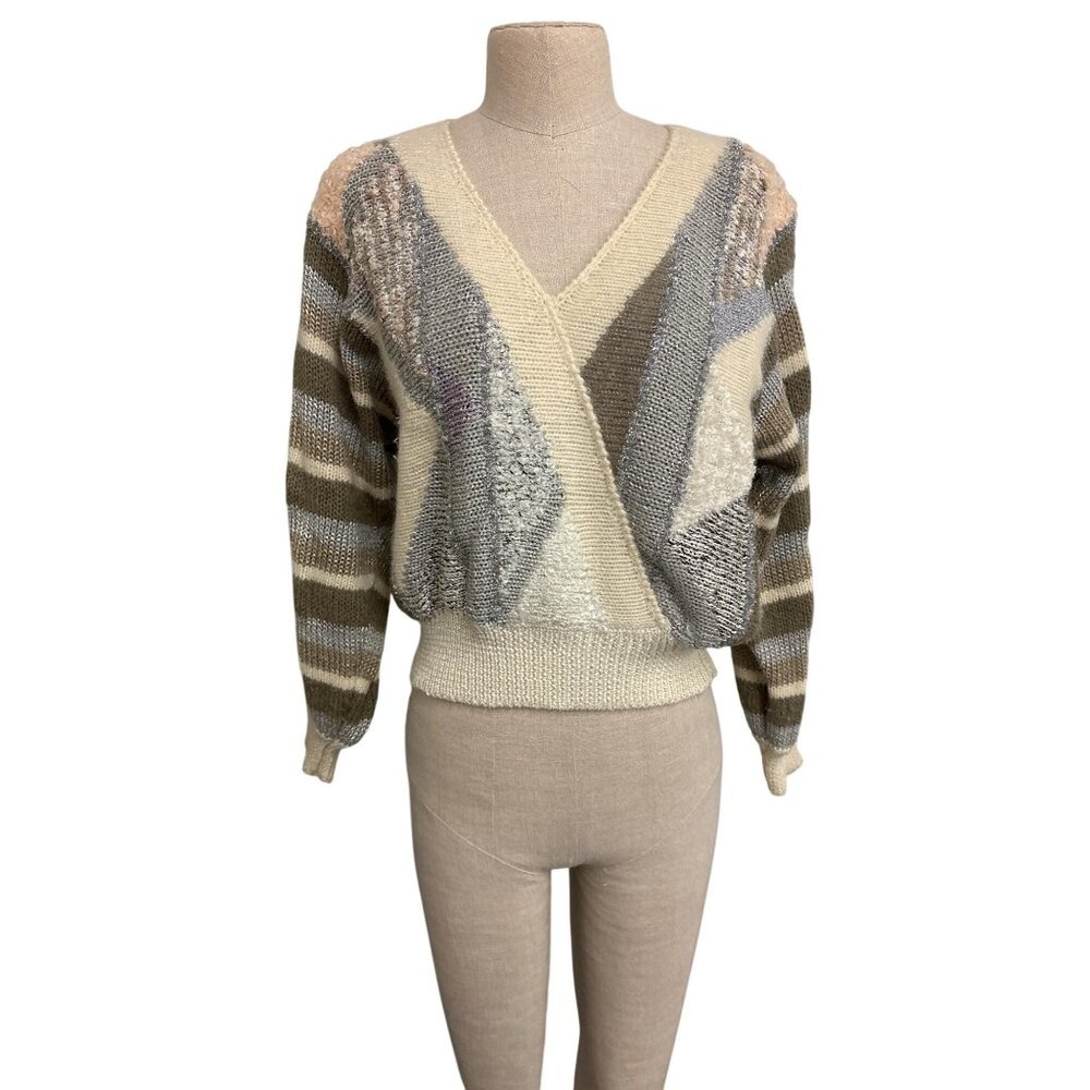 Vintage 1980s Ginéne Striped Patchwork Sweater In Earth Tones M